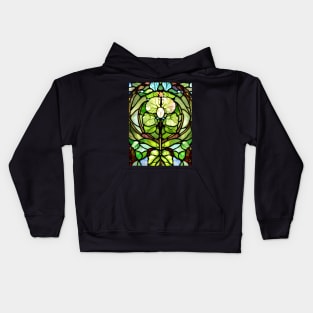 Stained Glass Flower Among Leaves Kids Hoodie